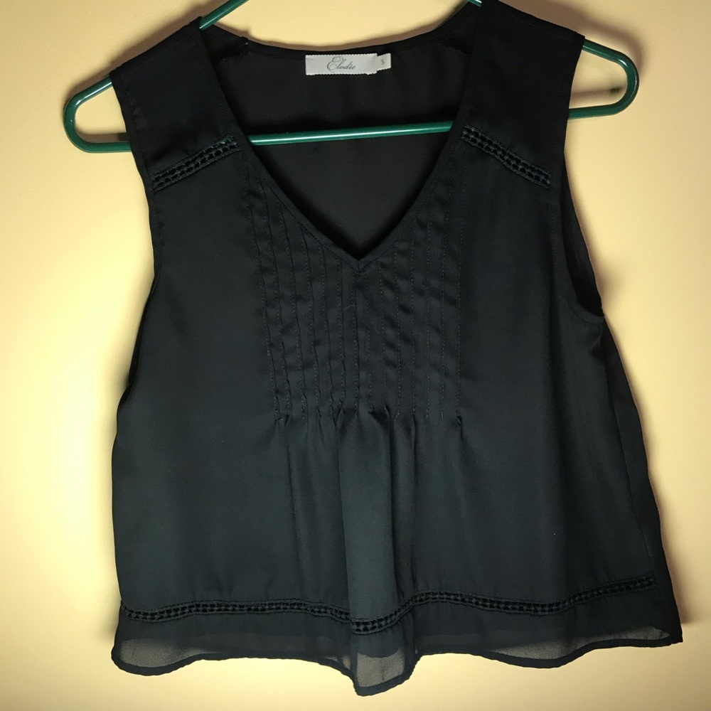 •Black Embroidered Sheer Tunic Crop• Size Small•